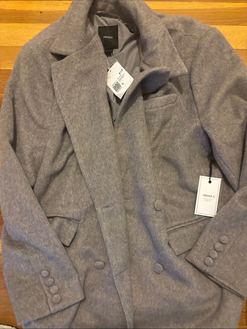 NWT Forever 21 Taupe-Gray Double Breasted Wool-Blend Blazer